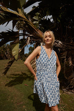 Load image into Gallery viewer, Short and sweet. With tapered shoulders and a drop waist, the Milla dress in Indigo print is the ultimate summer time option. She’s perfect for a beach day too. 100% cotton. Block printed by hand.